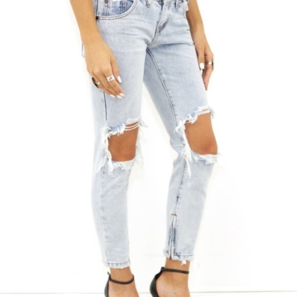 Revolve One Teaspoon Freebirds Skinny Jeans Straight Leg distressed light wash - Picture 16 of 16